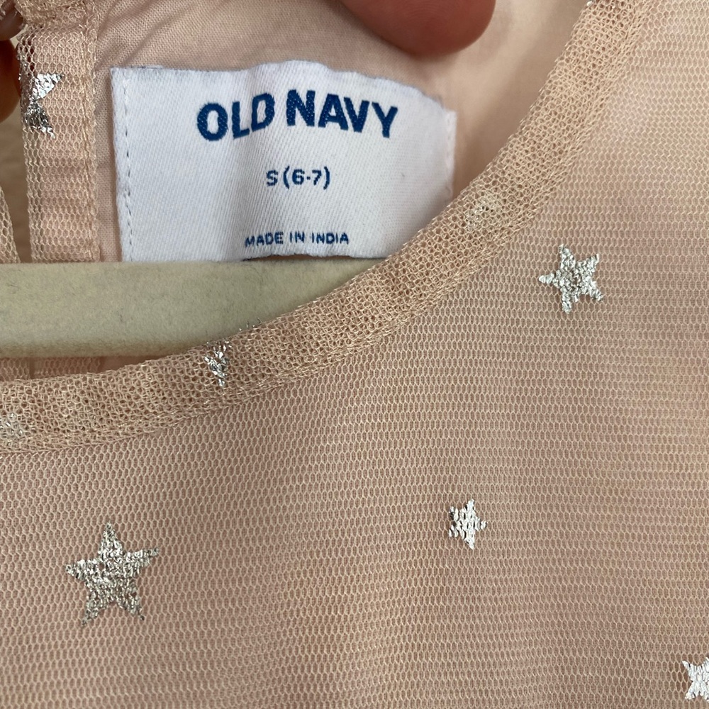 SOLD     Old Navy • Light Pink Silver Metallic Star Sheer Sleeves Long Dress - Picture 5 of 15